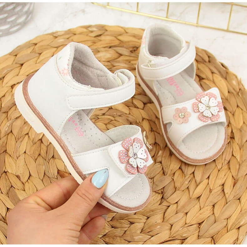 American Club sandalias blancas con velcros para niña blanco 1