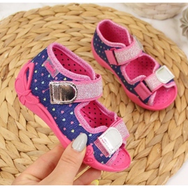 Zapatillas de niña para jardín de infantes en nabos Befado azul marino rosado 1