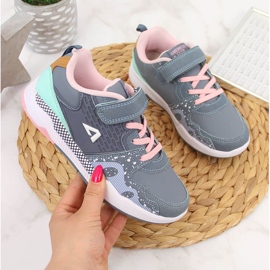 Deportiva niña con velcro, gomas elásticas American Club gris rosado 1