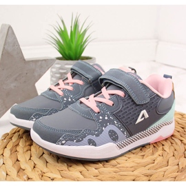 Deportiva niña con velcro, gomas elásticas American Club gris rosado 2