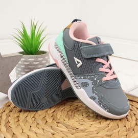 Deportiva niña con velcro, gomas elásticas American Club gris rosado 3