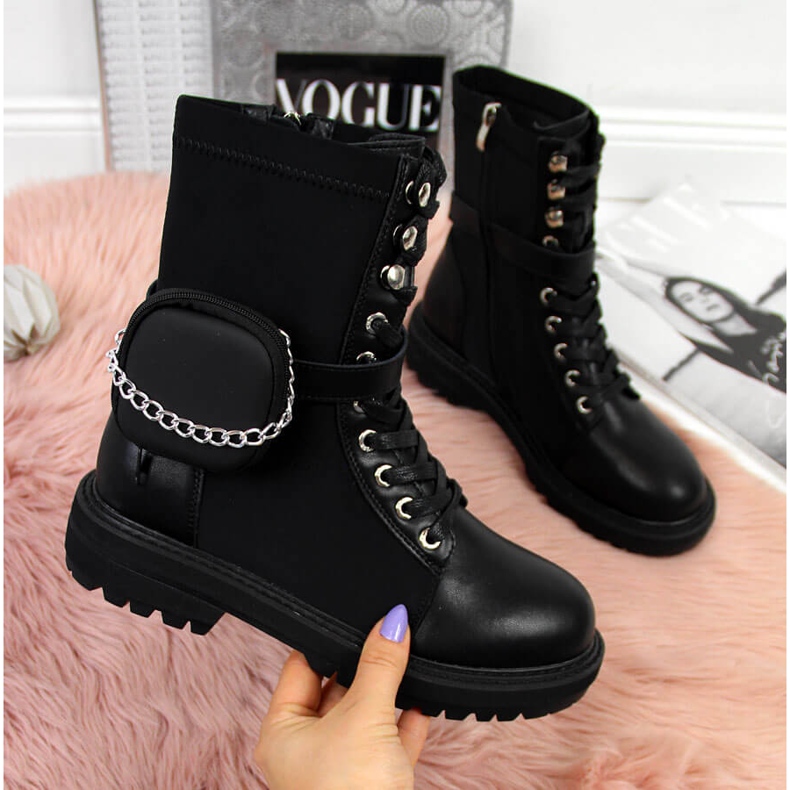 Botas de mujer de piel con bolsillo negro Goe II2N4024 2