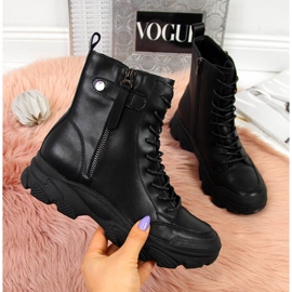 Botas de cuero de mujer en la plataforma negra Goe II2N4031 negro 2