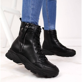 Botas de cuero de mujer en la plataforma negra Goe II2N4031 negro 6
