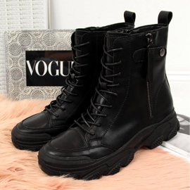 Botas de cuero de mujer en la plataforma negra Goe II2N4031 negro 3
