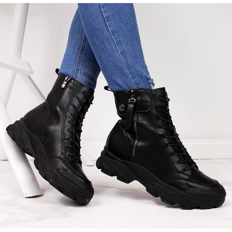 Botas de cuero de mujer en la plataforma negra Goe II2N4031 negro 1