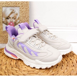 Deportivas niña con velcros American Club gris y morado blanco violeta 2