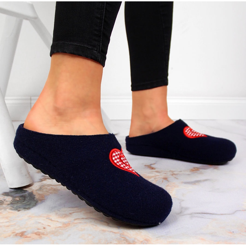 Zapatillas casa mujer fieltro azul marino Panto Fino 2