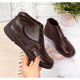 Botas de mujer de piel marrón con velcro, marrón Łukbut 676 2