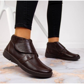 Botas de mujer de piel marrón con velcro, marrón Łukbut 676 4