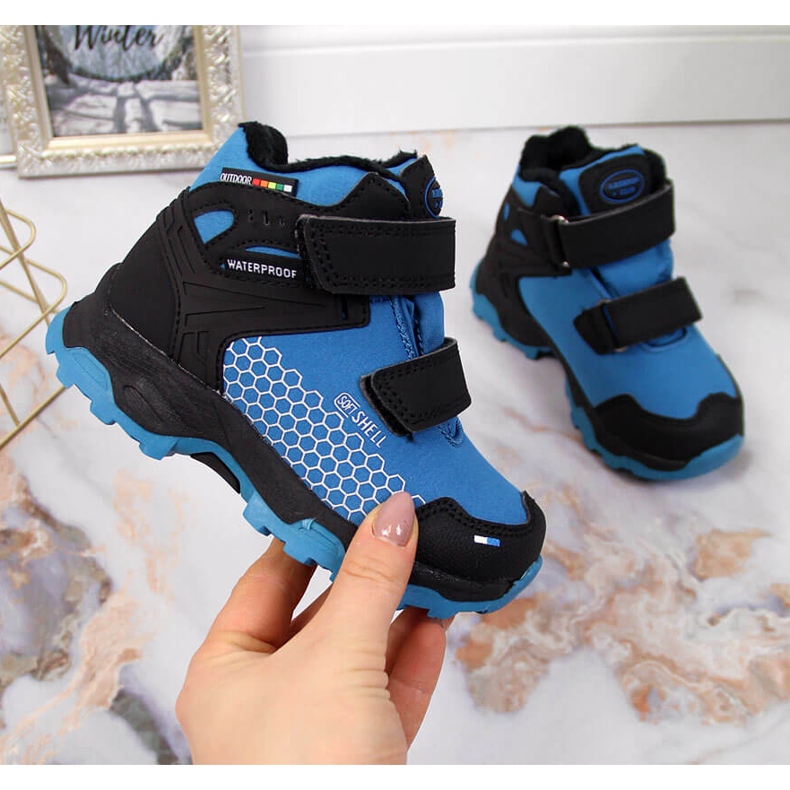 Botas de nieve de trekking impermeables con velcros azules American Club negro 1