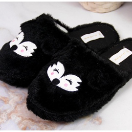 Pantuflas de mujer de pelo negro Cloxx con orejas 4