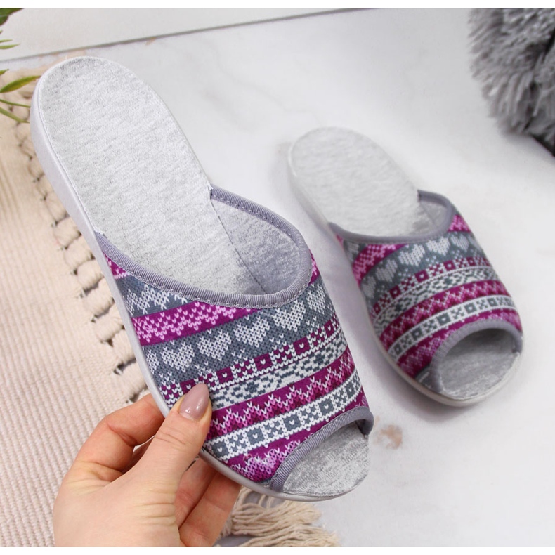 Zapatillas de casa de mujer noruegas, estampado violeta Befado gris 2