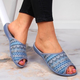 Zapatillas de estar por casa mujer Patrón noruego gris Befado azul 1
