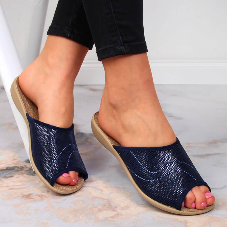 Zapatillas de estar por casa de corcho para mujer Befado azul marino 1