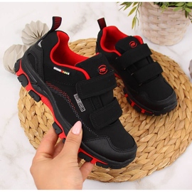 Zapatos de trekking para niños impermeables con velcro American Club negros y rojos 1