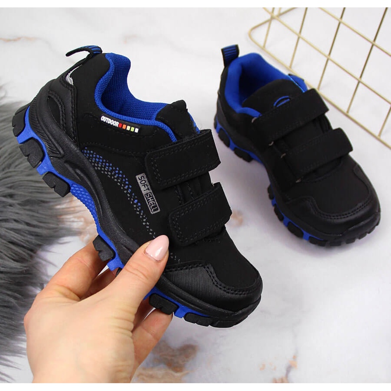 Zapatos de trekking para niños, velcro, negro y azul, American Club 1