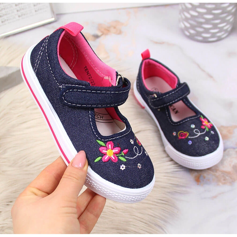 Zapatillas de niña American Club jeans azul marino rosado 1