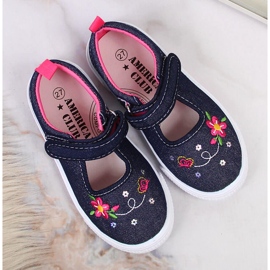 Zapatillas de niña American Club jeans azul marino rosado 4