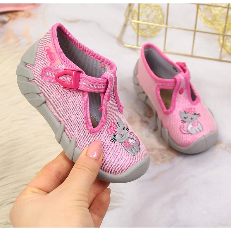 Pantuflas de niña para guardería rosa y gris Befado rosado 1