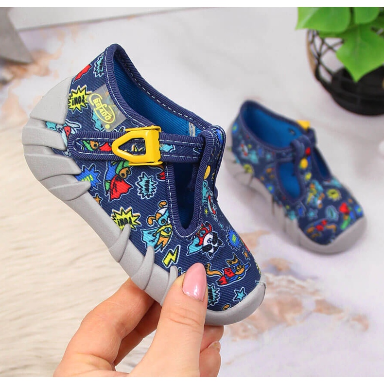 Zapatillas de estar por casa de niño, azul marino y gris Befado 1