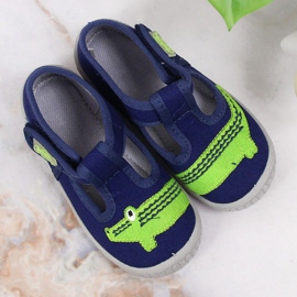 Zapatillas casa niño con velcro con cocodrilo azul marino Befado 4
