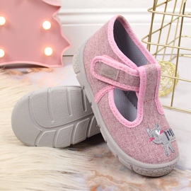 Pantuflas de niña con velcro y gato Befado rosa rosado 3