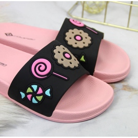 Chanclas de piscina de niña Atletico negras negro rosado 4