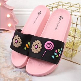 Chanclas de piscina de niña Atletico negras negro rosado 2