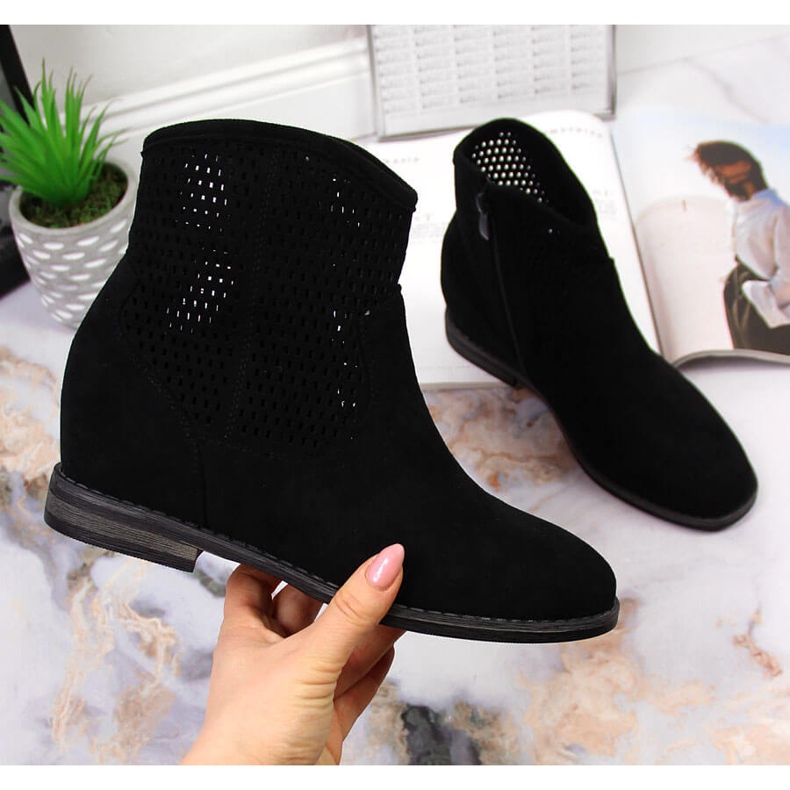 S.Barski Botas cuña mujer caladas negras de S. Barski negro 1