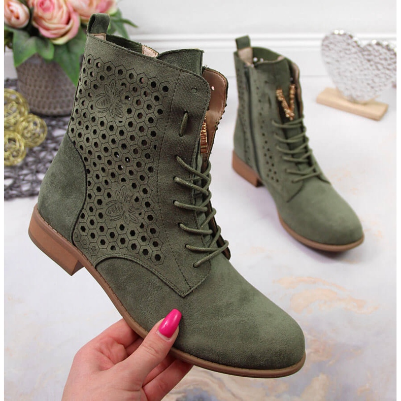 Botas primavera mujer caladas oliva Jezzi verde 2