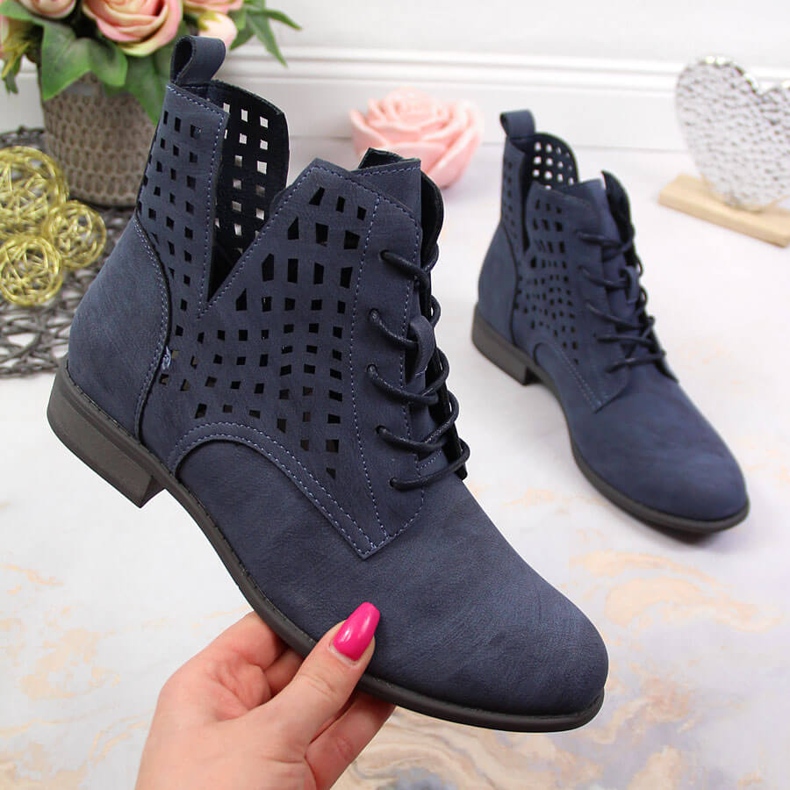 Botines mujer primavera calados Jezzi azul marino 1