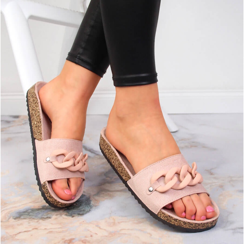 Babucha mujer con cadena rosa empolvado Potocki 1