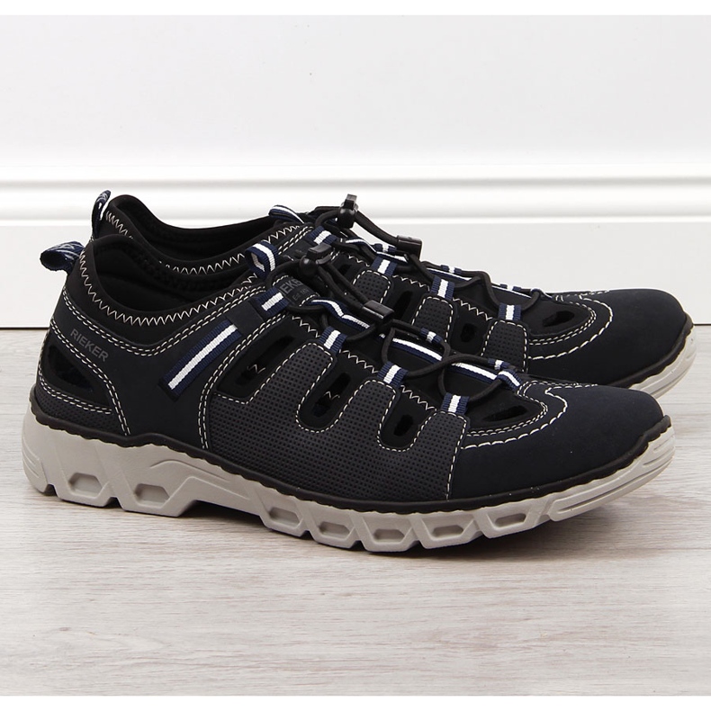 Zapatos de piel azul marino para hombre Rieker 14507-14 1
