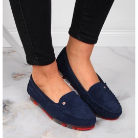 Mocasines de piel serraje azul marino para mujer Filippo 3
