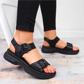 Sandalias mujer de piel con velcro negras Rieker 66680-00 negro 5
