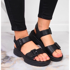 Sandalias mujer de piel con velcro negras Rieker 66680-00 negro 6