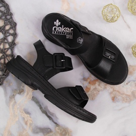 Sandalias mujer de piel con velcro negras Rieker 66680-00 negro 4