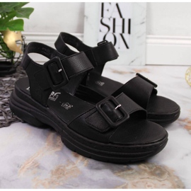 Sandalias mujer de piel con velcro negras Rieker 66680-00 negro 3