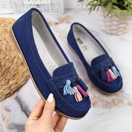 Mocasines mujer piel con flecos azul marino Jezzi 4