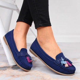 Mocasines mujer piel con flecos azul marino Jezzi 2