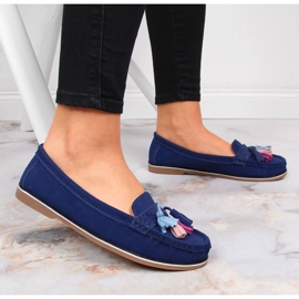 Mocasines mujer piel con flecos azul marino Jezzi 6