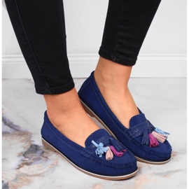 Mocasines mujer piel con flecos azul marino Jezzi 7