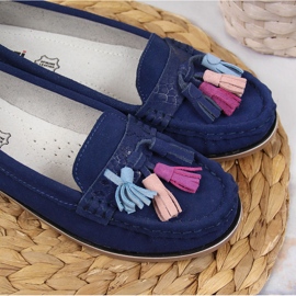 Mocasines mujer piel con flecos azul marino Jezzi 5
