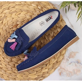 Mocasines mujer piel con flecos azul marino Jezzi 1