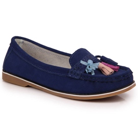 Mocasines mujer piel con flecos azul marino Jezzi 3