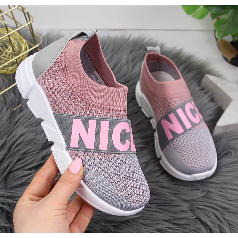 Zapatillas deportivas de niña sin cordones McKeylor rosa gris 1
