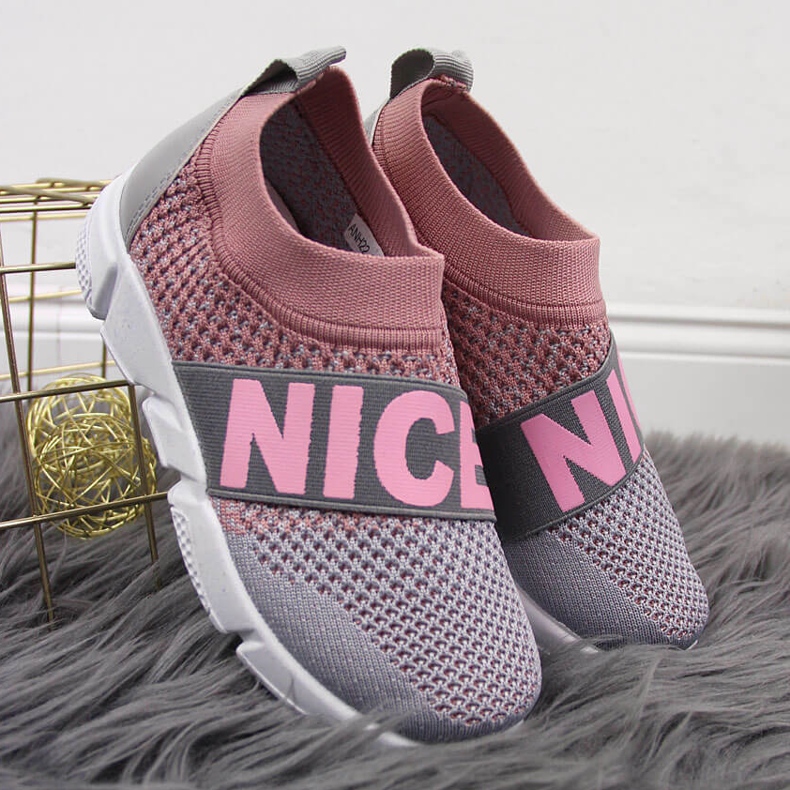 Zapatillas deportivas de niña sin cordones McKeylor rosado gris 2