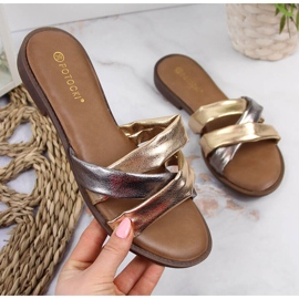Pantuflas planas Potocki doradas para mujer dorado 2