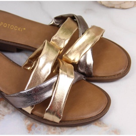 Pantuflas planas Potocki doradas para mujer dorado 4